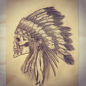 印第安骷髅纹身手稿