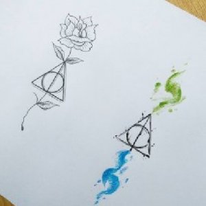几何图形玫瑰纹身手稿